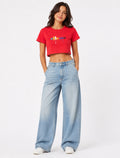 Red Cropped T-shirt with a multicolour "Ellesse" Graphic print and Short sleeves